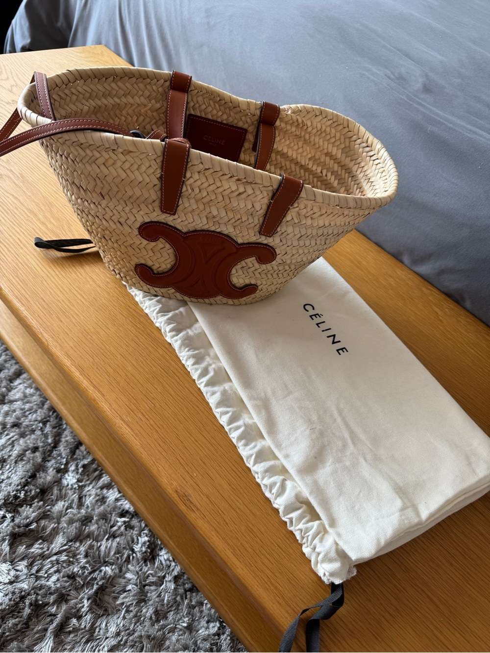 Celine Straw Mini Basket with Brown Leather Trims and Logo - Picture 4 of 5